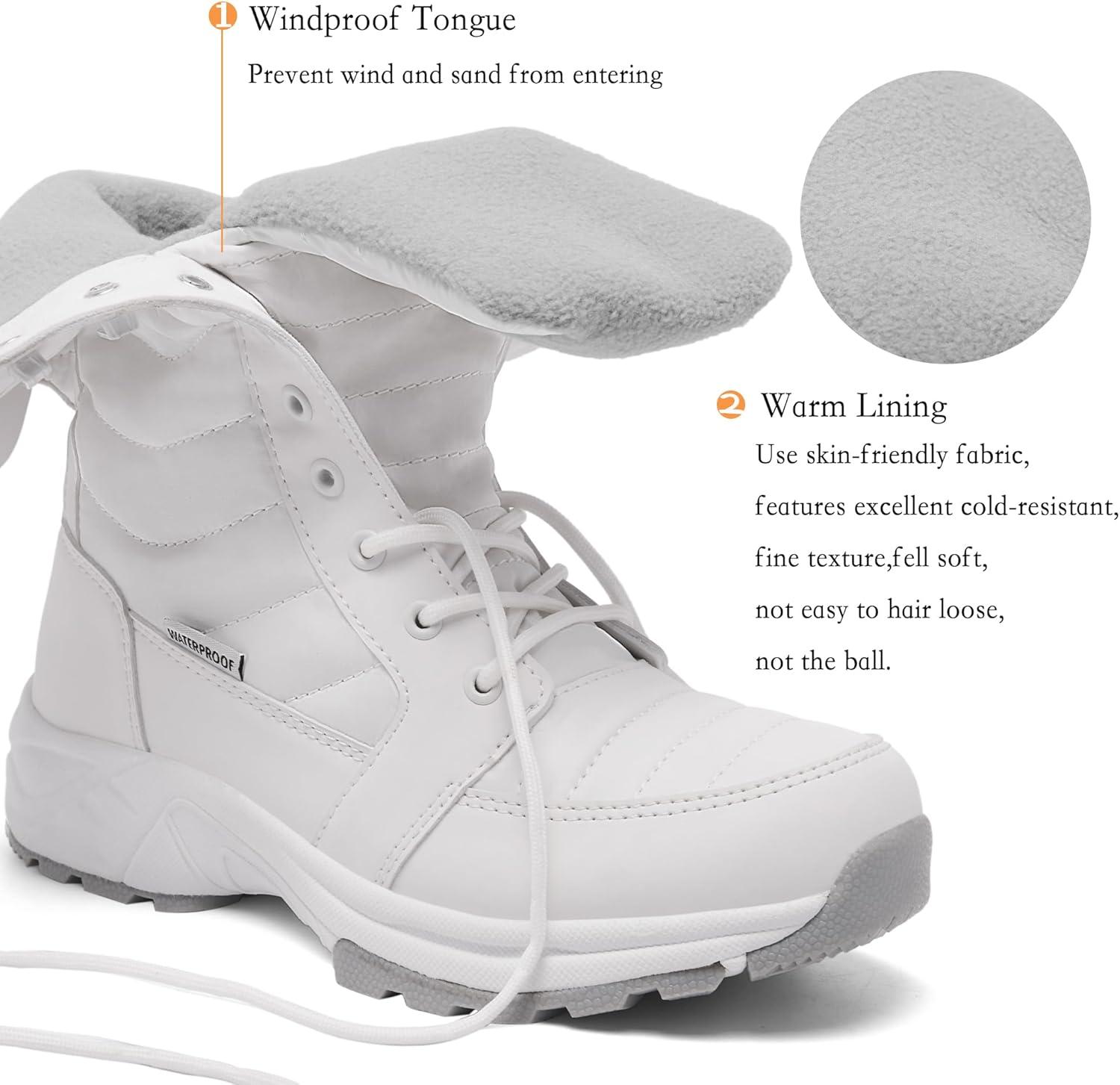 image:imageFW FRAN WILLOR Womens Waterproof Winter Snow Boots Warm Comfortable with Side Zipper 2025 Fashion Lightweight Hiking boots for Cold Weather Insulated Mid Calf Military BootiesWhite