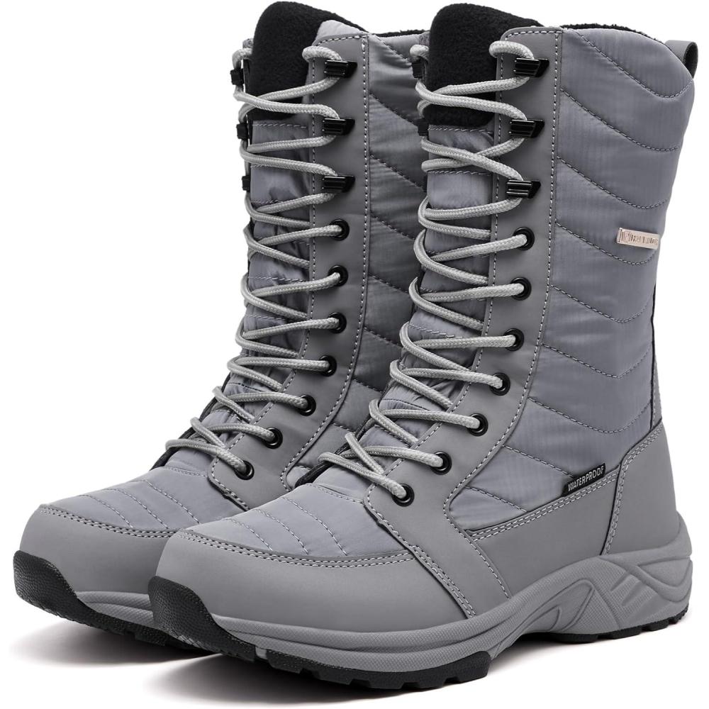 image:imageFW FRAN WILLOR Womens Waterproof Winter Snow Boots Warm Comfortable with Side Zipper 2025 Fashion Lightweight Hiking boots for Cold Weather Insulated Mid Calf Military BootiesGrey