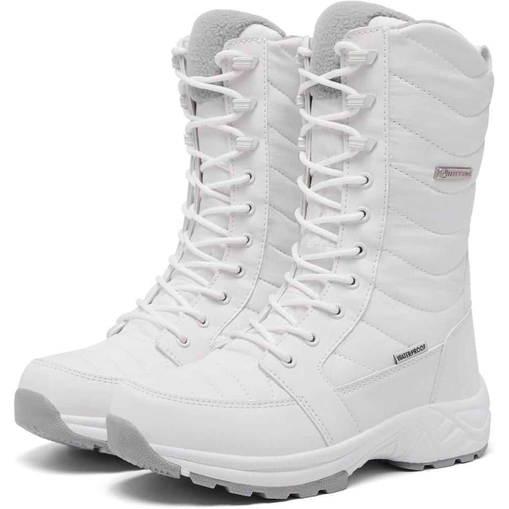 image:imageFW FRAN WILLOR Womens Waterproof Winter Snow Boots Warm Comfortable with Side Zipper 2025 Fashion Lightweight Hiking boots for Cold Weather Insulated Mid Calf Military BootiesWhite