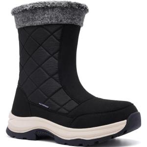 FW FRAN WILLOR Women’s Waterproof Winter Snow Boots Warm Comfortable with Side Zipper – 2025 Fashion Lightweight Hiking boots for Cold Weather Insulated Mid Calf Military Booties(Black/White)