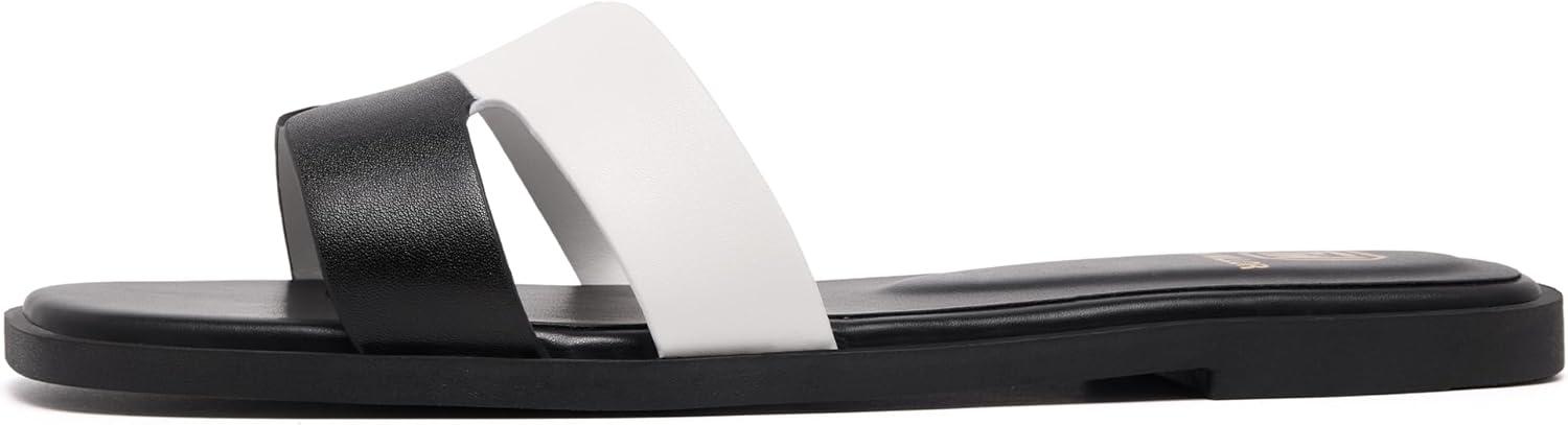 image:imageWomens Flat Sandals Dressy Comfortable Slide Sandals Fashion Square Open Toe Slip On Beach Sandals for SummerBlackWhite