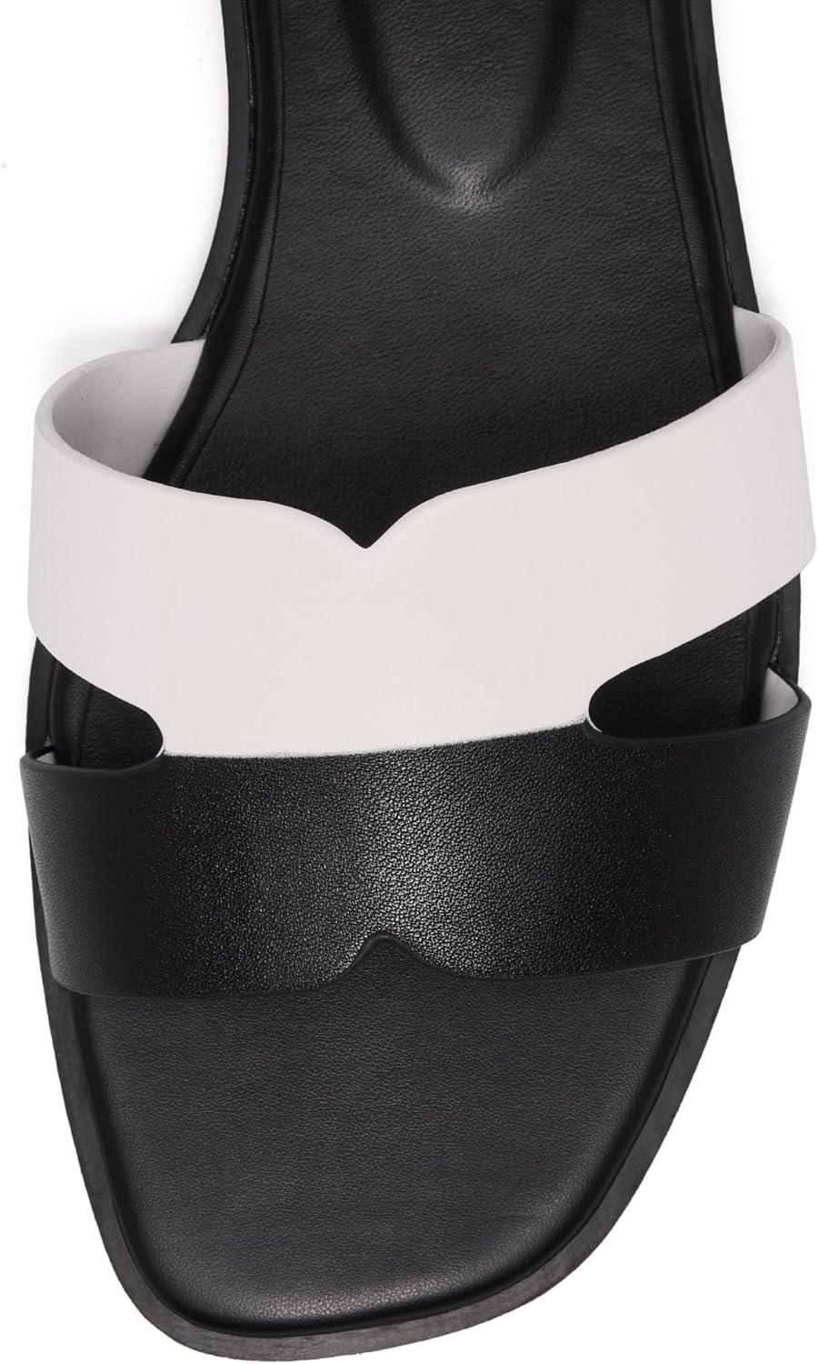image:imageWomens Flat Sandals Dressy Comfortable Slide Sandals Fashion Square Open Toe Slip On Beach Sandals for SummerBlackWhite