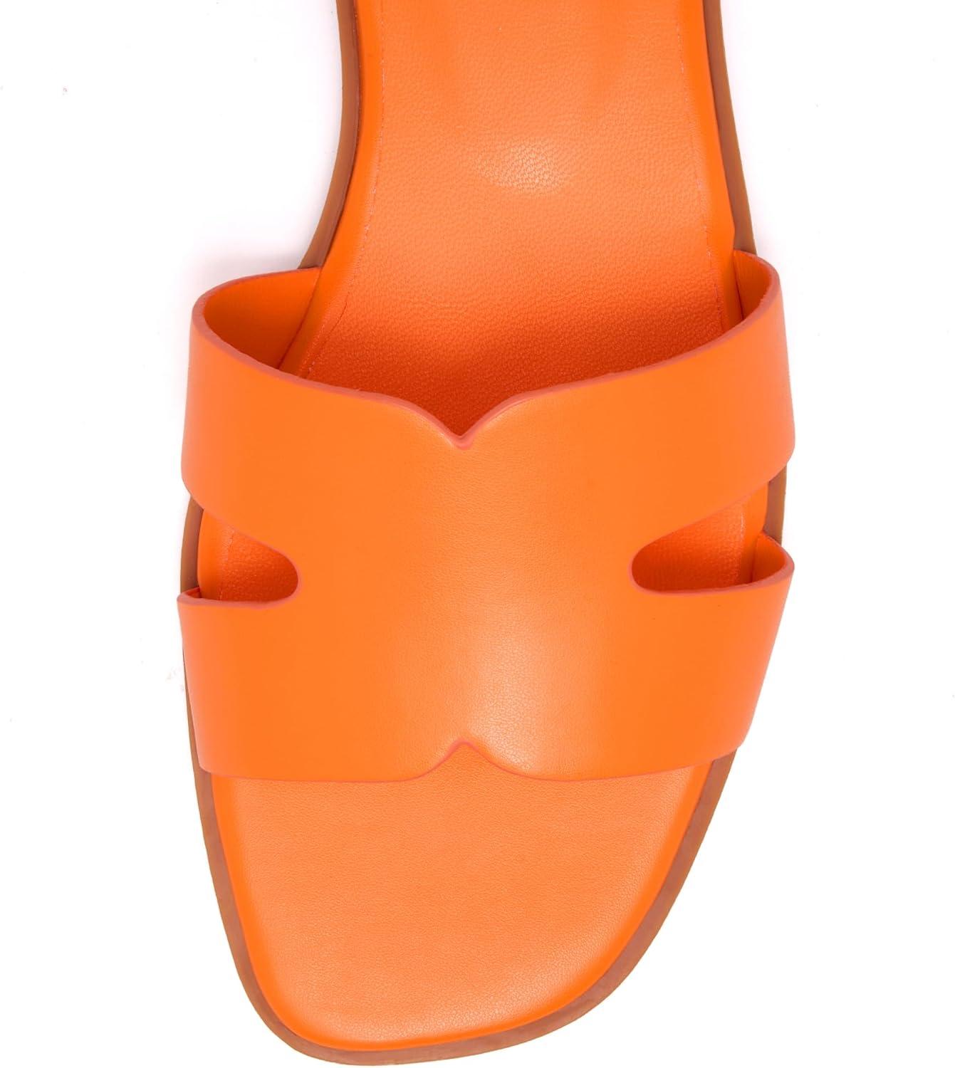 image:imageWomens Flat Sandals Dressy Comfortable Slide Sandals Fashion Square Open Toe Slip On Beach Sandals for SummerOrange
