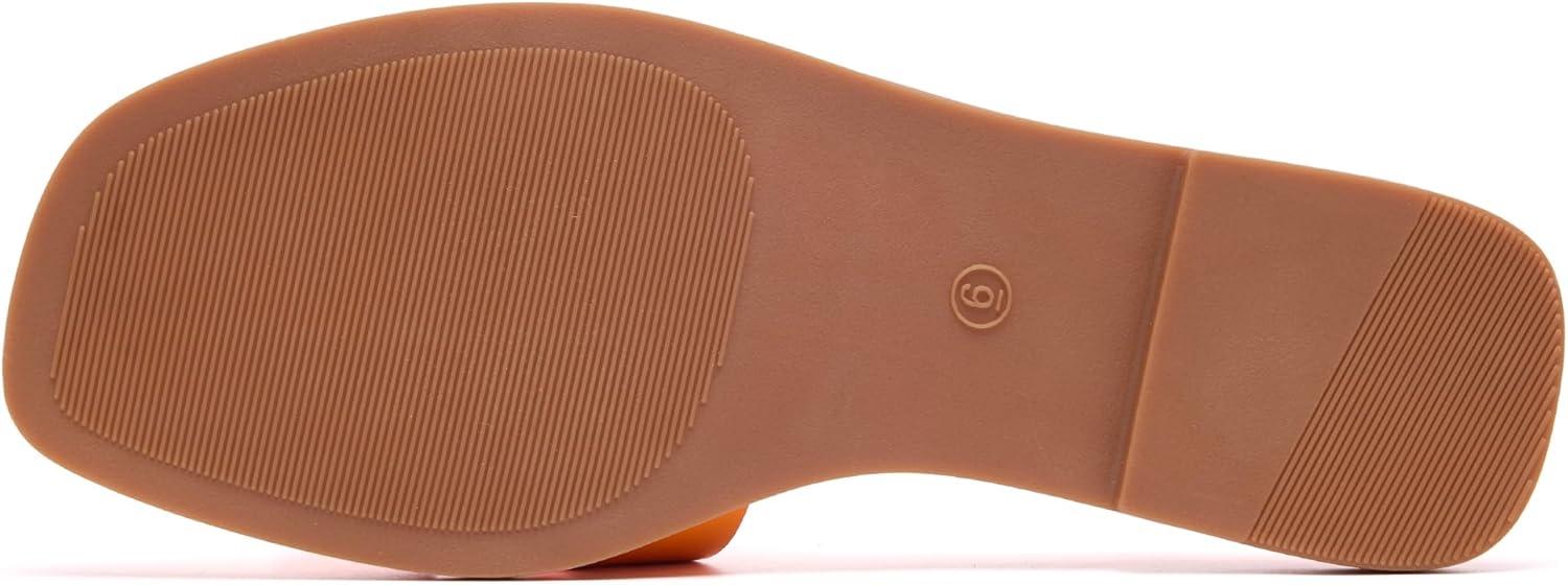 image:imageWomens Flat Sandals Dressy Comfortable Slide Sandals Fashion Square Open Toe Slip On Beach Sandals for SummerOrange